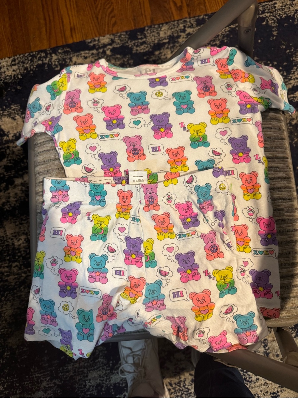 Colorful Teddy Bear Pajama Set - White Base with Multi Neon Bears 6X/7